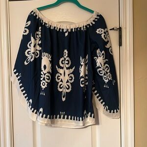 Blue and cream tunic blouse
